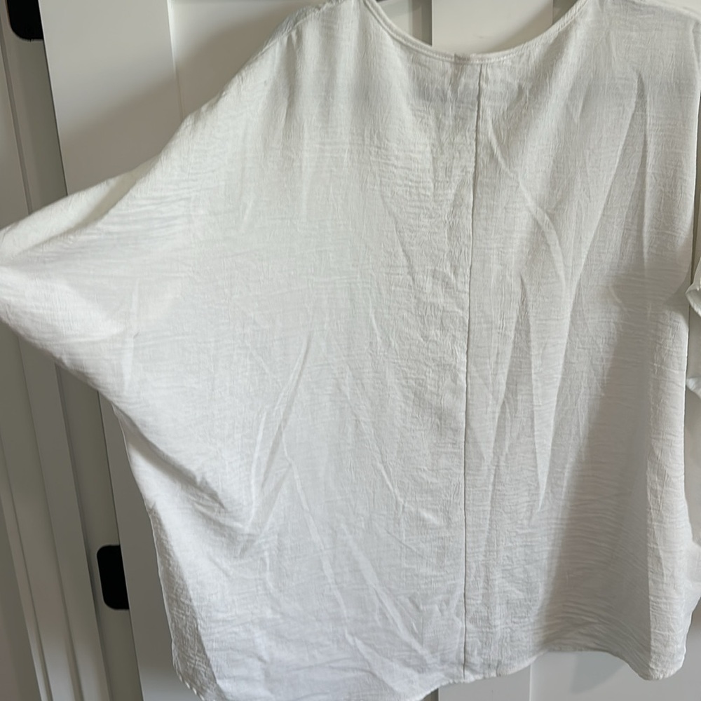 Jodifl Women's M Flutter Sleeve Pocket Tee Shirt White Crepe Texture Oversized - Picture 7 of 11
